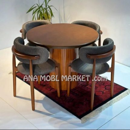 میز ناهارخوری دایره ای ۴ نفره شکلاتی